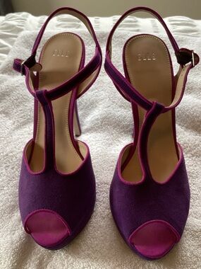 T-Strap Purple Suede Peep-Toe Heels - Brand: